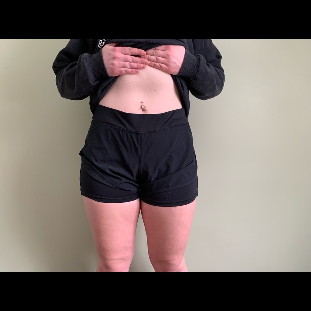 Black lined workout shorts